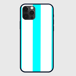 Чехол для iPhone 12 Pro Max Color light blue white lines, цвет: 3D-черный