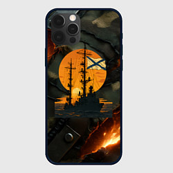 Чехол для iPhone 12 Pro Max Корабль ВМФ на фоне камуфляжа, цвет: 3D-черный