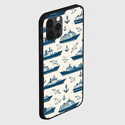 Чехол для iPhone 12 Pro Max Морской паттерн из чаек, якорей и кораблей, цвет: 3D-черный — фото 2
