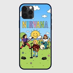 Чехол для iPhone 12 Pro Max Nirvana мультяшный стиль на поляне, цвет: 3D-черный