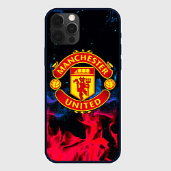 Чехол для iPhone 12 Pro Max Манчестер Юнайтед неоновый огонь, цвет: 3D-черный