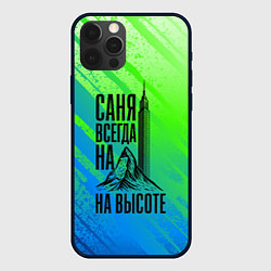 Чехол для iPhone 12 Pro Max Саня всегда на высоте - горы и небоскреб, цвет: 3D-черный