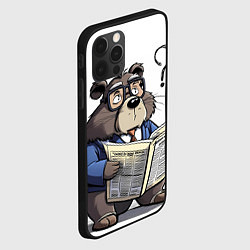 Чехол для iPhone 12 Pro Max Бобр - интеллигент с газетой, цвет: 3D-черный — фото 2