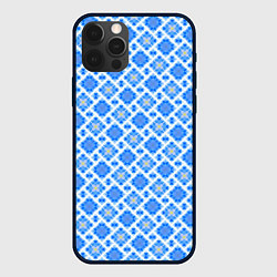 Чехол для iPhone 12 Pro Max Голубой узор на белом, цвет: 3D-черный