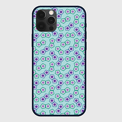 Чехол для iPhone 12 Pro Max Пятиугольные детальки мозаики на голубом, цвет: 3D-черный