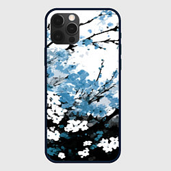 Чехол для iPhone 12 Pro Max Абстракция чёрное дерево с синими цветами, цвет: 3D-черный