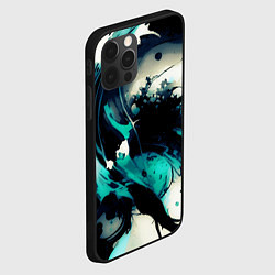 Чехол для iPhone 12 Pro Max Чёрный с бирюзовым абстракция тёмные краски, цвет: 3D-черный — фото 2