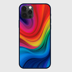 Чехол для iPhone 12 Pro Max Смесь ярких красок волнистыми линиями, цвет: 3D-черный