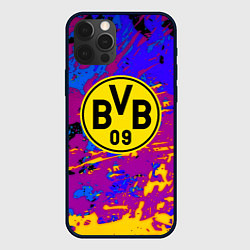 Чехол для iPhone 12 Pro Max Borussia абстрактные краски, цвет: 3D-черный