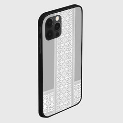 Чехол для iPhone 12 Pro Max Славянский узор на сером - вышиванка рубаха, цвет: 3D-черный — фото 2