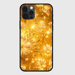 Чехол для iPhone 12 Pro Max Цветочный золотой с искрами, цвет: 3D-черный