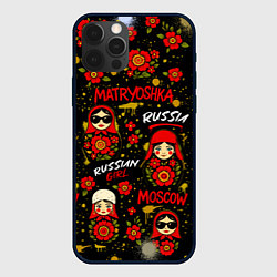 Чехол для iPhone 12 Pro Max Матрешки - паттерн, цвет: 3D-черный