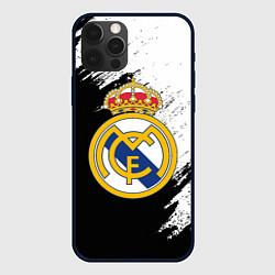 Чехол для iPhone 12 Pro Max Real Madrid текстура штрихи, цвет: 3D-черный