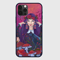 Чехол для iPhone 12 Pro Max Ведьма готическая и ворон в грибах, цвет: 3D-черный