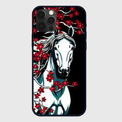 Чехол для iPhone 12 Pro Max Белый конь в цветущей сакуре, цвет: 3D-черный