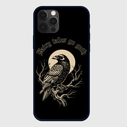 Чехол iPhone 12 Pro Max Ворона сидит на ветке на фоне полной луны