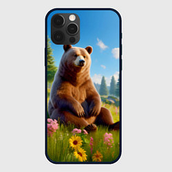 Чехол для iPhone 12 Pro Max Русский мишка сидит на траве, цвет: 3D-черный