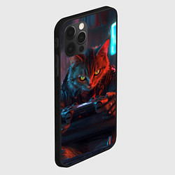 Чехол для iPhone 12 Pro Max Кот с геймпадом в стиле киберпанк, цвет: 3D-черный — фото 2