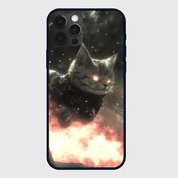 Чехол iPhone 12 Pro Max Кот парит в космосе киберпанк