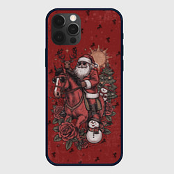 Чехол для iPhone 12 Pro Max Санта Клаус на красном коне верхом, цвет: 3D-черный