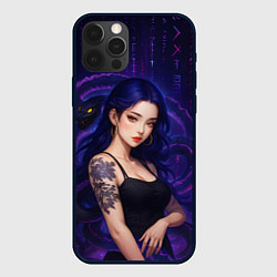 Чехол для iPhone 12 Pro Max Девушка с тату на руке и пурпурная змея, цвет: 3D-черный