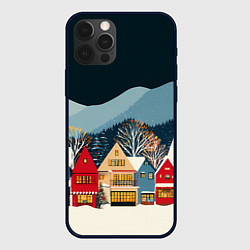 Чехол для iPhone 12 Pro Max Новогодний городок в горах, цвет: 3D-черный