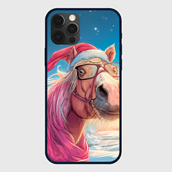 Чехол для iPhone 12 Pro Max Новогодняя лошадь в очках, цвет: 3D-черный