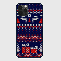 Чехол для iPhone 12 Pro Max Новогодний вязаный паттерн, цвет: 3D-черный