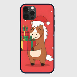 Чехол iPhone 12 Pro Max Новогодняя лошадка с подарками