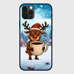 Чехол iPhone 12 Pro Max Уставший новогодний олень с кофе
