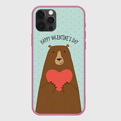 Чехол для iPhone 12 Pro Max Медведь с сердцем, цвет: 3D-малиновый