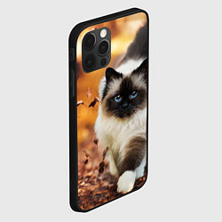 Чехол для iPhone 12 Pro Котик в листьях, цвет: 3D-черный — фото 2