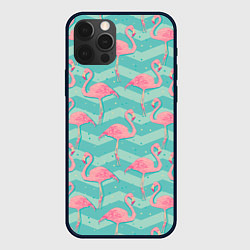 Чехол для iPhone 12 Pro Flamingo Pattern, цвет: 3D-черный