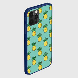 Чехол для iPhone 12 Pro Веселые ананасы, цвет: 3D-тёмно-синий — фото 2