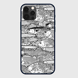 Чехол для iPhone 12 Pro Рыбы графика, цвет: 3D-черный