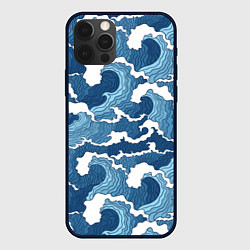 Чехол для iPhone 12 Pro Морские волны графика, цвет: 3D-черный