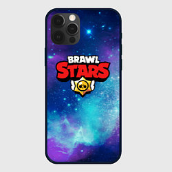 Чехол для iPhone 12 Pro BRAWL STARS лого в космосе, цвет: 3D-черный