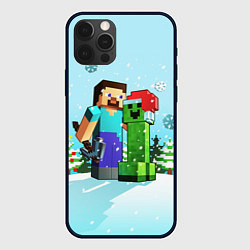 Чехол для iPhone 12 Pro MINECRAFT НОВОГОДНИЙ, цвет: 3D-черный