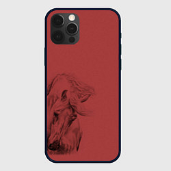 Чехол для iPhone 12 Pro Конь на красном фоне, цвет: 3D-черный