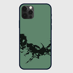 Чехол для iPhone 12 Pro Черные кони, цвет: 3D-черный