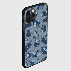 Чехол для iPhone 12 Pro Камуфляж с котиками серо-голубой, цвет: 3D-черный — фото 2