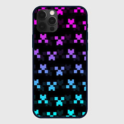 Чехол для iPhone 12 Pro MINECRAFT CREEPER NEON, цвет: 3D-черный