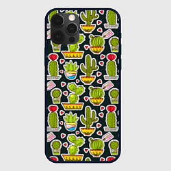 Чехол для iPhone 12 Pro Кактусы, цвет: 3D-черный
