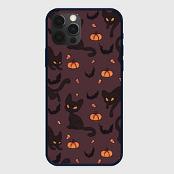 Чехол для iPhone 12 Pro Хэллоуиновский кот, цвет: 3D-черный