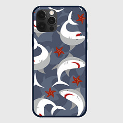 Чехол для iPhone 12 Pro Акулы, цвет: 3D-черный