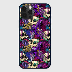 Чехол для iPhone 12 Pro Психоделика - черепа и грибы, цвет: 3D-черный