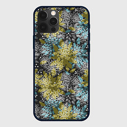 Чехол для iPhone 12 Pro Черно оливковый цветочный, цвет: 3D-черный