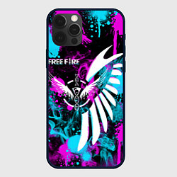 Чехол для iPhone 12 Pro FREE FIRE NEON, цвет: 3D-черный