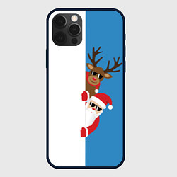 Чехол для iPhone 12 Pro Крутые Санта и Олень, цвет: 3D-черный