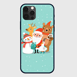Чехол для iPhone 12 Pro Звери и Дед Мороз, цвет: 3D-черный